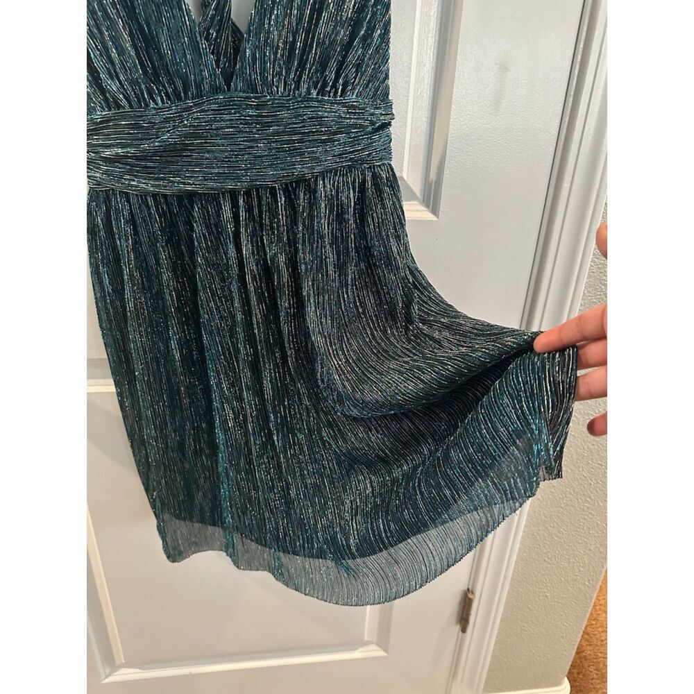 NWOT Lulus Ailey Gold & Teal Blue Skater Dress Size M - Picture 11 of 14